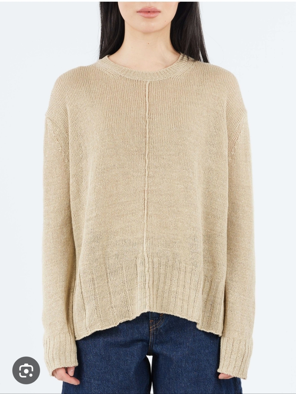 MJ Watson Linen Round Neck Pullover Italian Sweater In Flax Style 2542 Rare L